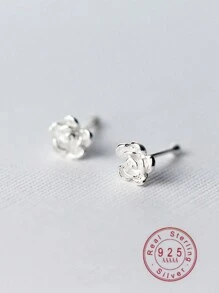 1 Pair S925 Silver Simple Rose Flower Stud Earrings, Fresh & Sweet Design For Girl