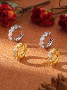 Pendientes de aro con círculo de circonita cúbica de moda