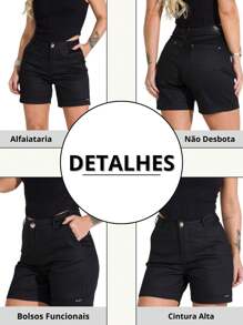 Women's Shorts Twill Tailored Social High Standard Knife Pocket High Waist Fresh Breathable Summer Collection - màu đen - Xem 4