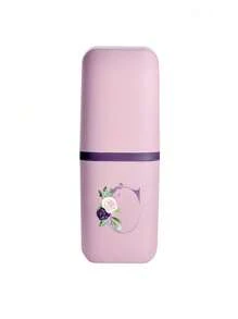 一套便携式旅行牙刷盒，字母系列印花，包含带盖漱口杯、牙膏牙刷收纳盒，浴室配件，户外旅行牙刷牙膏收纳盒，防尘整理盒，旅行必备，返校用品 - 粉色 - 查看 17