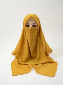 2 Stücke Damen neue Chiffon 110cm quadratischer Schal Bandana mit elastischem Band verstellbare Gesichtsmaske, muslimischer einfarbiger Hijab Kopftuch, klassische Outdoor-Tücher Set