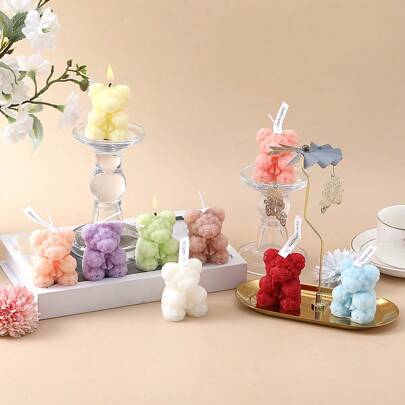 1 件花与熊香味蜡烛，多种颜色可选，可作为婚礼礼物、节日礼物、卧室装饰、桌面装饰、情人节礼物