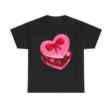 Heart Shaped Chocolate Box T Shirt Valentine S Day Love Sweet Gift Cute - 黑色 - 查看 1