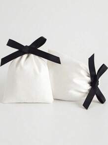 6 件白色天鹅绒束口袋配黑色丝带，8*10 厘米，适用于派对、珠宝、圣诞节情人节 - 白色 - 查看 7