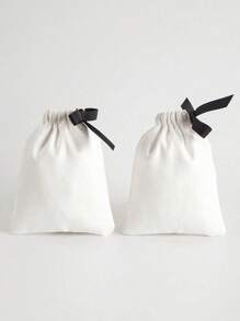 6 件白色天鹅绒束口袋配黑色丝带，8*10 厘米，适用于派对、珠宝、圣诞节情人节 - 白色 - 查看 2