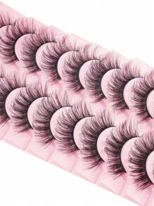 10 对仿貂皮睫毛，自然蓬松 3D 浓密卷曲 D 形纤细睫毛，看起来像喇叭形假睫毛，批发 10 对蓬松 3D 仿貂皮睫毛，长而浓密的自然假睫毛 - 黑色 - 查看 7