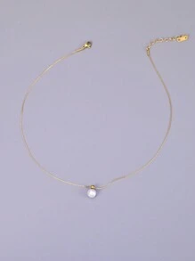 1pc Fashionable Minimalist Pearl Stainless Steel Gold Necklace, Jewelry Gift For Her, Everyday Wear