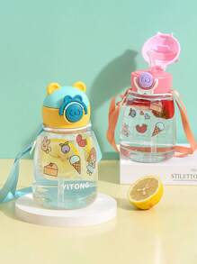 1pc700ml Children's Plastic Cup With Straw Outdoor Portable Carrier Sports Tripe Cup Small Tripe Cup Water Bottle With A Random Sticker - Multicolor - View 6