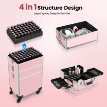 Hộp đựng đồ trang điểm chuyên nghiệp 4 trong 1 bằng nhôm, hộp đựng mỹ phẩm có bánh xe cỡ lớn, hộp đựng đồ trang điểm du lịch, có bánh xe xoay 360°, vật dụng cần thiết khi đi du lịch, ngày lễ tình nhân, trang trí phòng, đồ dùng cần thiết trong túi xách, túi đựng mỹ phẩm cho nữ, đồ dùng thiết yếu trong túi xách, đồ dùng cần thiết khi đi du thuyền, túi xách hàng hiệu, đồ dùng cơ bản, đồ dùng trang điểm, phòng, túi đựng mỹ phẩm dễ thương. - Hồng - Xem 3