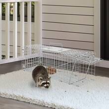 32" Live Animal Cage Trap, Heavy Duty Folding Raccoon Trap, Humane Cat Trap With Handle For Rabbits, Stray Cats, Squirrels, Raccoons, Skunk, Mole, Groundhogs And Opossums