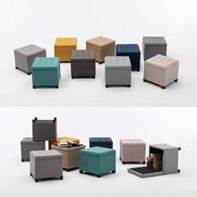 Ottoman Cube en Lin avec Coffre de Rangement, Pouf, Tabouret, avec siège/Couvercle rembourré Amovible, pour Salon, Coiffeuse, Chambre, Entrée - 45 x 45 x 41 cm - Gris Argenté
