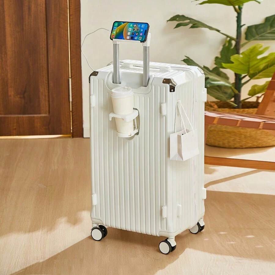 20 Inch Large Capacity Luggage Suitcase, Lightweight Portable Travel Case With Handle - White - View 1