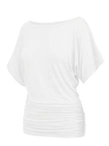 KAHULE Womens Boat Neck Short Sleeve  Side Shirring Dolman Drape Top - trắng - Xem 1