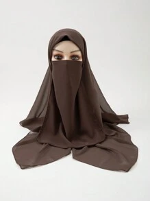 2 Stücke Damen neue Chiffon 110cm quadratischer Schal Bandana mit elastischem Band verstellbare Gesichtsmaske, muslimischer einfarbiger Hijab Kopftuch, klassische Outdoor-Tücher Set