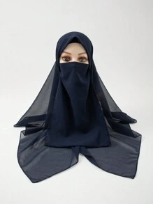 2 Stücke Damen neue Chiffon 110cm quadratischer Schal Bandana mit elastischem Band verstellbare Gesichtsmaske, muslimischer einfarbiger Hijab Kopftuch, klassische Outdoor-Tücher Set
