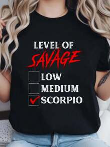100% Cotton Level Of Savage Scorpio Shirt Funny Zodiac Queen King Girl T-Shirt Print Round Neck Short Sleeve T-Shirt For Women Casual, Summer, Women Top Graphic Tees Women Tops