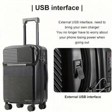 Multifunctional Luggage, Durable Luggage, Hard Shell Boarding Case With Front Pocket, USB Charging Port, Telescopic Trolley, Durable Universal Wheels, TSA Combination Lock, Cup Holder, Hooks, ABS+PC Rugged Multifunctional Suitcase 1 Piece 20/26 Inch - Pink - View 8