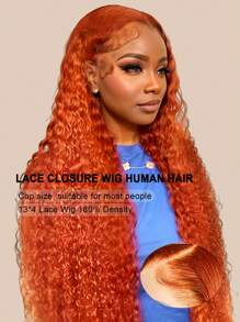 30英寸姜黄色深波浪蕾丝前假发，真人发丝，13x4橘姜色假发，350%深卷蕾丝前假发，透明姜黄色深波浪假发，180%密度，女士橘色深波浪前假发 - S350 - 查看 1