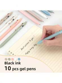 10 Pcs Gel Pens, 0.5mm Retractable Black Ink Fine Point Rolling Ball Gel Pen, Smooth Writing No Bleed For Journaling Note Taking, Home Office Supplies Back To School - Morandi-10pcs - View 7