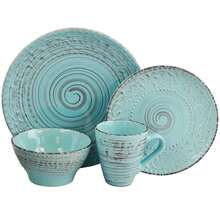 Elama Malibu Waves 16-Piece Dinnerware Set In Turquoise - 1 - View 2