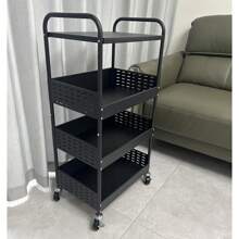 Organizador de almacenamiento metálico con 4 niveles estable y con ruedas, carrito de utilidad de gran resistencia con cubierta metálica, carrito para verduras, carrito de cocina con ruedas, carrito de almacenamiento, organizador con ruedas para despensa de cocina, decoración para exteriores