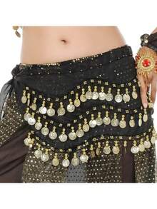 Fajilla Belly Dance Monedas Danza Árabe Chifon Falda Zumba - rosa - Ver 4