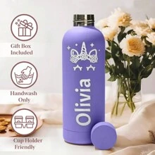 1pc 500ml Custom Name Stainless Steel 304 Insulated Double-Layer Water Bottle, Designed With Hand-Drawn Patterns, Featuring A Modern Design With A Lid, Is Perfect For Personalizing With Your Name. This Elegant Tumbler, Adorned With Beautiful Hand-Drawn Motifs, Is Ideal For Art Enthusiasts