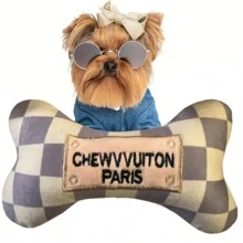 1 件格子图案宠物毛绒玩具，带手提袋，咀嚼玩具带声音效果，宠物的好伴侣 - 彩色 - 查看 4