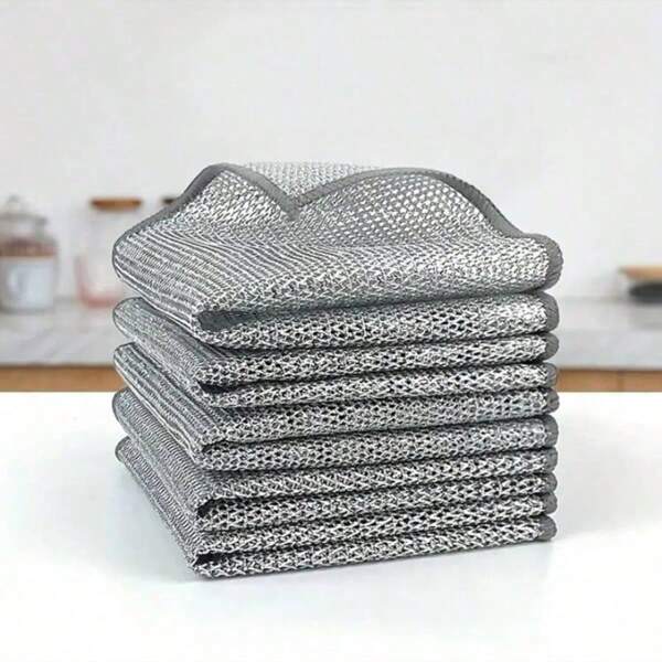 10pcs Non-Scratch Wire Dishcloth, Multipurpose Wire Dishwashing Rags For Wet And Dry, Easy Rinsing, Soft Wire Cleaning Cloth Wire Dish Towels, Scrubs & Cleans For Metal, Kitchen, Dishes (20*20)