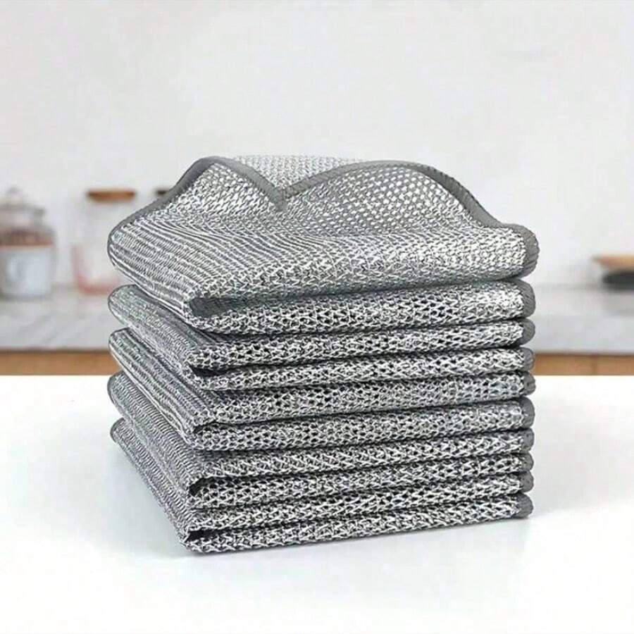 10pcs Non-Scratch Wire Dishcloth, Multipurpose Wire Dishwashing Rags For Wet And Dry, Easy Rinsing, Soft Wire Cleaning Cloth Wire Dish Towels, Scrubs & Cleans For Metal, Kitchen, Dishes (20*20)