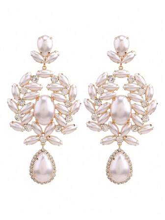 sehuoran Super Exaggeration Big Rhinestone Earring For Women Big Faux Pearl Dangle Drop Earrings For Women Luxury Crystal Statement Earring Wedding Jewelry Wholesale
