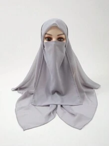 2 Stücke Damen neue Chiffon 110cm quadratischer Schal Bandana mit elastischem Band verstellbare Gesichtsmaske, muslimischer einfarbiger Hijab Kopftuch, klassische Outdoor-Tücher Set