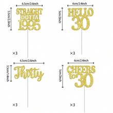 12pcs Happy Birthday Cupcake Toppers, Black Glitter Cake Decoration For 18th, 21st, 30th, 40th, 50th, 60th, 70th Birthday, Anniversary Party Supplies, Available In Black, Gold, Rose Gold