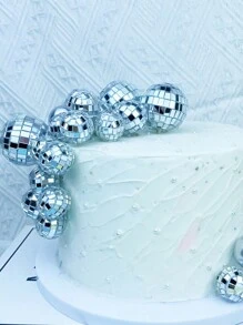 10个银色迪斯科球蛋糕装饰摆件 - 完美适用于70年代迪斯科主题派对、生日和蛋糕 - 不含羽毛，玻璃材质 - 彩色 - 查看 2