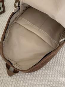 shinaier 纯色字母印花大容量灯芯绒条纹背包，学生包，适合青少年的艺术风格书包，适合女性或学生的书包，非常适合书籍、购物、返校等，适合女性、女孩和学生的学校必备物品 - 棕色 - 查看 4