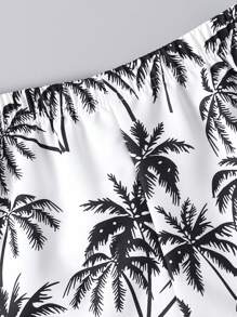 3pcs/Set Boys' Casual Summer Beach Holiday Coconut Tree Print Short Sleeve Shirt, Shorts And Hat - Black and White - View 7