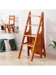 2 En 1 Sillas Para Sala +escaleras De Tijera Plegables - Marrón - Ver 1