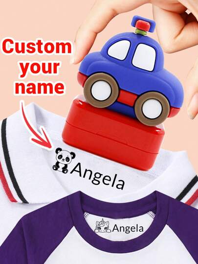 LICVIC 1/2Pcs Custom Name Signature Stamp, Back To School Supplies, Cartoon Pattern Name Stamps Personalized, DIY Customized Cartoon Self Inking Name Stamp, Stamps For Signing Name, Name Stamp For Clothing Waterproof, Reproduce Your Handwriting Signature, 4 Styles:Little Boat/Compact Car/Ice Cream