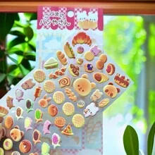 2 件可爱熊汉堡和泡泡贴纸，创意面包贴纸、DIY 工艺品，适用于手机壳、笔记本电脑