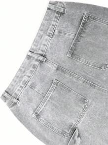 Women's Loose Straight Leg High Waist Jeans, Non-Stretch, Vintage Streetwear Style, Spring/Summer 2026, New Year & Valentine's Day Collection - Light Grey - View 11