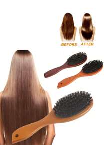1 Peça Escova de Cerdas Naturais Pente Anti-Estático Oval Para Penteado Escova de Cabelo Com Cabo de Madeira Para Mulheres e Homens, Pente de Faia Natural Escova de Cabelo Para Cabelos Cacheados, Grossos, Longos, Secos e Úmidos, Desembaraçador, Escovas de Massagem