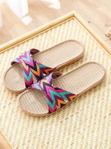 Pantofole in lino da donna e per coppie, sandali da spiaggia per primavera, estate e autunno, scarpe da passeggio piatte antiscivolo per interni con funzione massaggiante