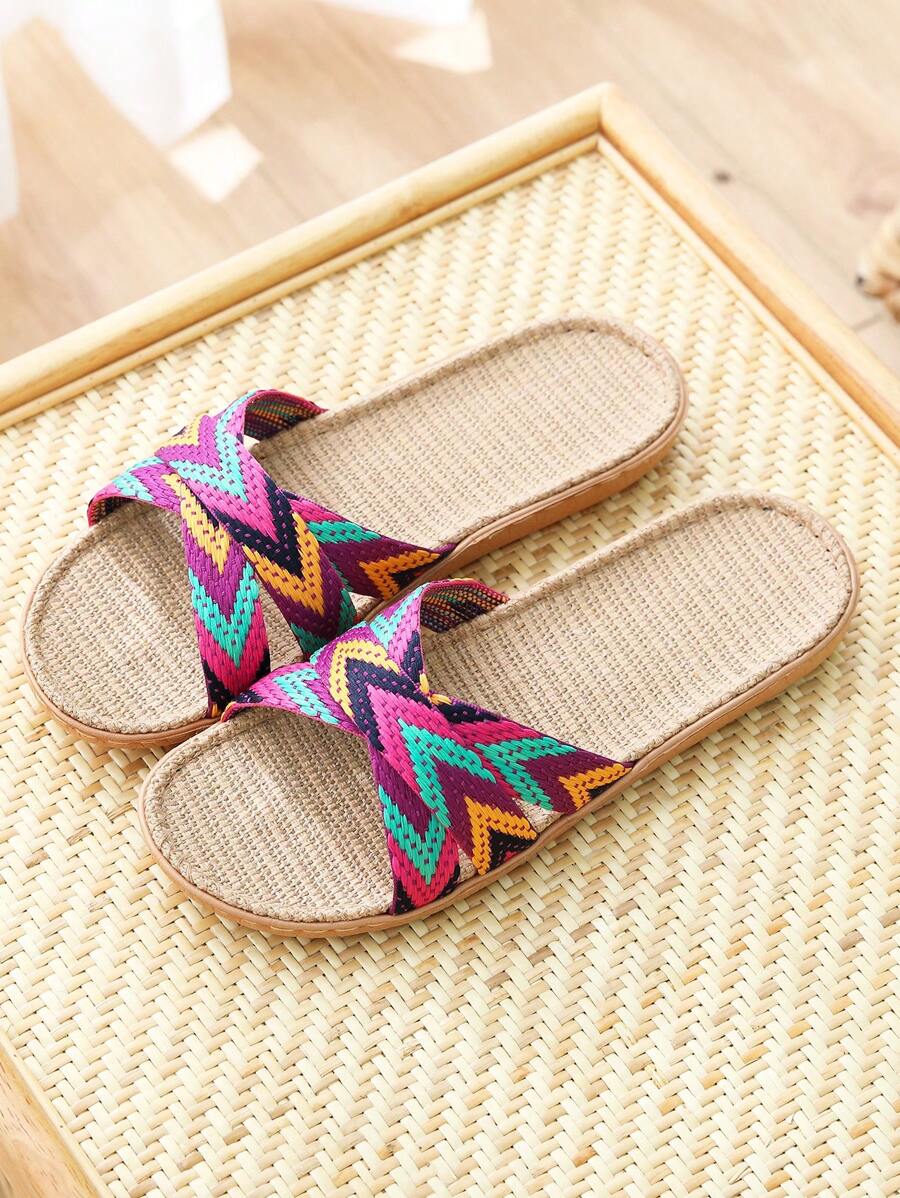 Pantofole in lino da donna e per coppie, sandali da spiaggia per primavera, estate e autunno, scarpe da passeggio piatte antiscivolo per interni con funzione massaggiante