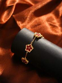 Bracelet floral en émail double face, motif vacances d'été, couleurs rouge, rose, bordeaux, noir et blanc, cadeau minimaliste et à la mode pour la Saint-Valentin, sans coffret cadeau.