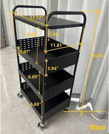Organizador de almacenamiento metálico con 4 niveles estable y con ruedas, carrito de utilidad de gran resistencia con cubierta metálica, carrito para verduras, carrito de cocina con ruedas, carrito de almacenamiento, organizador con ruedas para despensa de cocina, decoración para exteriores