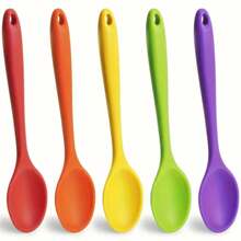 1/5 piezas Cucharas de silicona, resistentes al calor, espátulas metálicas antiadherentes, herramientas para cocinar, mezclar y hornear, juego de utensilios de cocina - Rojo - Ver 5