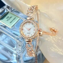1pc Cute Fashion Women's Bracelet Watch, Simple Round Dial, Diamond Water Ripple Pattern, Alloy Quartz Watch, Suitable For Daily Wear, Birthday, Anniversary, Year-End, Cyber Monday, Halloween And Other Holiday Gifts. Gift Box Not Included. - White - View 3