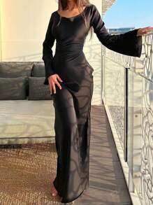 Rochie Eleganta Si Subtire Din Satin Pentru Doamne, Rochie De Seara