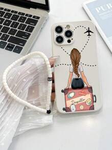1 pieza Funda de teléfono a prueba de golpes con patrón de viaje de TPU blanco y 1 pieza Correa de muñeca con cuentas blancas, Versión internacional, no la versión nacional - Multicolor - Ver 4