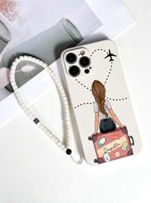 1 pieza Funda de teléfono a prueba de golpes con patrón de viaje de TPU blanco y 1 pieza Correa de muñeca con cuentas blancas, Versión internacional, no la versión nacional - Multicolor - Ver 2